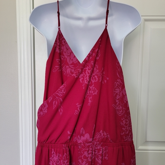 Express Sleeveless Front Tie Wide Leg Jumpsuit Magenta Purple Floral XL - Picture 6 of 11